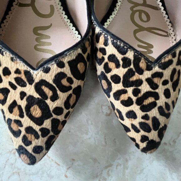 NWOB Sam Edelman Sz 7.5 Riza Leopard Print Calf Hair Pointed Toe Leather Flats - Picture 3 of 12